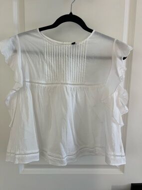 H&M White Pintuck Ruffle Sleeve Blouse